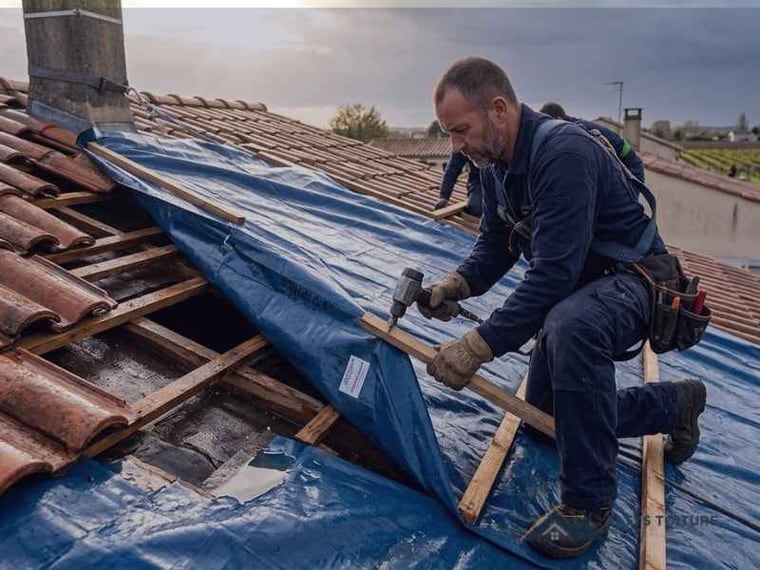 Mise hors d’eau et bâchage de toiture — chantier Altys Toiture Soulac-sur-Mer à Soulac-sur-Mer